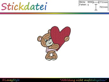 Stickdatei "Bär mit Herzchen - Mittelgroß" - Sticken
