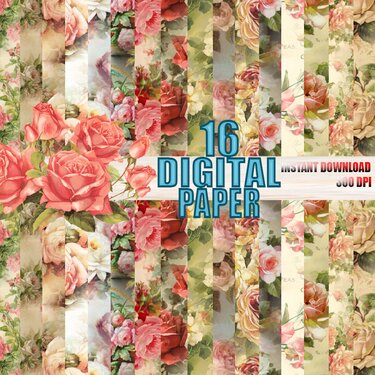 Vintage flowers digital paper,Flowers paper,Vintage,Flowers,digital - Crafts