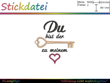Stickdatei "Spruch - Schlüssel zum Herzen" - (DST, VP3, XXX, PES) - Sticken