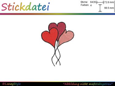 Stickdatei "Herzchen-Luftballons" - (DST, VP3, XXX, PES) - Sticken