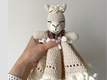 Crochet llama baby lovey pattern, newborn security blanket comforter