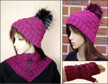 Häkelanleitung Set "Swing" 3-teilig Mütze + Schalkragen + Handstulpen