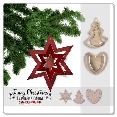Baumschmuck Weihnachten Stern Herz Tannenbaum svg Plotterdatei - Plotting