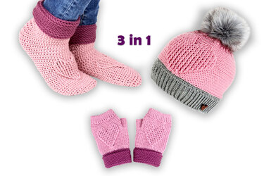 3 PDFs-set: Hat + Socks + Gloves with the Heart - Crochet