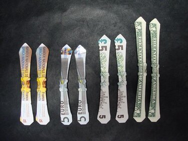 Origami Geldschein Ski (**) - Basteln