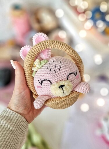 Crochet bunny rabbit in the basket