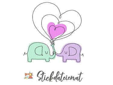 Stickdatei Elefanten, Doodle Stickdatei, Tierliebe, Stickdatei in 3 Größen - Sticken