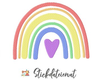 Boho Stickdatei, Regenbogen Stickdatei mit Herz, Stickdatei in 3 Größen - Sticken