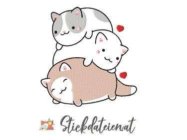 Stickdatei Katzen, Katzenliebe Stickdatei in 3 Größen, Maschinensticken