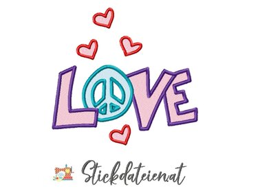 Peace, Love, Liebe, Frieden, Stickdatei in 3 Größen - Sticken