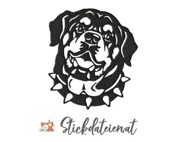 Stickdatei Rottweilerkopf, Rottweiler Stickdatei in 2 Größen - Sticken