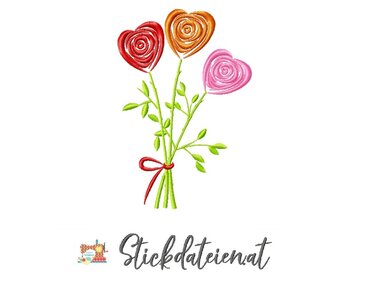 Stickdatei Rosenstrauss, Liebesstickerei, Blumen Stickdatei in 3 Größen - Sticken