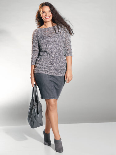 Schwarz-Weiß melierter Pulli mit Lochstreifen