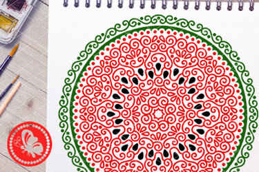 Mandala Watermelon pink green print. Summer tropical fruits cut files svg - Plotting