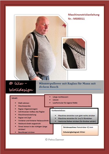 Strickmaschine: Männerpullover mit Raglan, für einen Mann mit dickem Bauch - Stricken