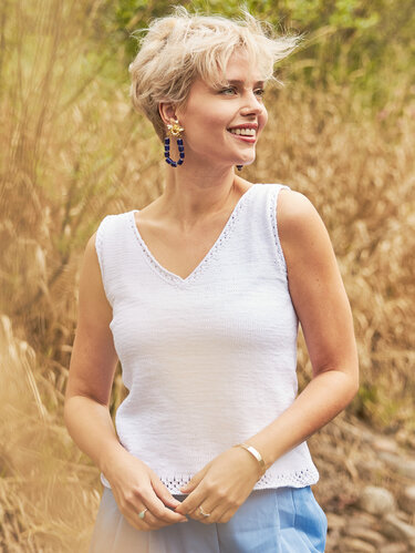 Weißes Strick-Top mit V-Ausschnitt - Stricken