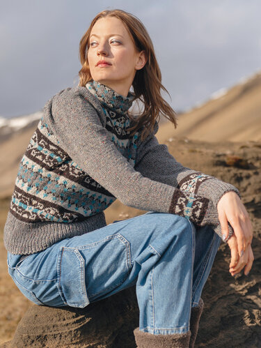 Jacquardmusterpulli mit Puffärmeln