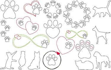 Stickdatei - Tierliebe Herz mit Pfote Hund und Katze - Sticken