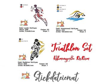 Triathlon Stickdatei, Stickdatei Laufen, Stickdatei für Sportler - Sticken