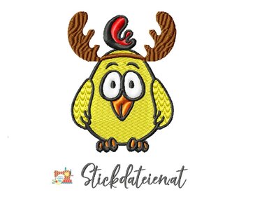 Stickdatei Huhn als Rentier, verkleidetes Huhn, Stickdatei Advent - Sticken