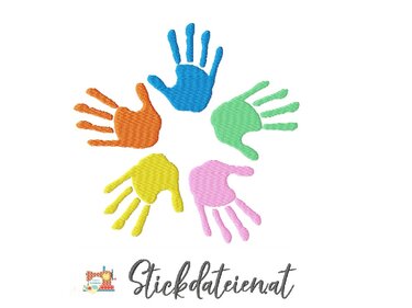 Stickdatei Handabdrücke, Bunte Hände Stickdatei, Maschinensticken 2 Größen