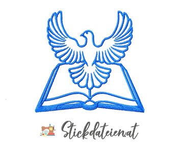 Stickmotiv: Taube über offenem Buch in Blau