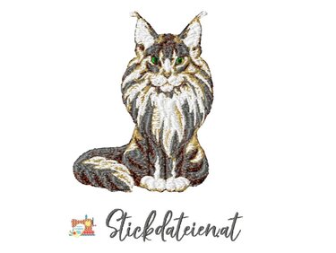 Katzen STICKDATEI, fotorealistische Stickdatei, Stickdatei Mainecoon Katze - Sticken