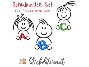Stickdatei Schulkinder, Tafelklassler Stickdatei, Set Stickdateien 10x10 - Sticken