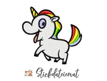 Stickdatei Süßes Einhorn, Regenbogen Einhorn Stickdatei in 2 Größen - Sticken