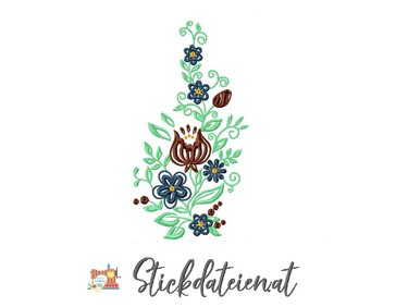 Stickdatei Blumenranke, Bauernmalerei Stickdatei in 3 Größen - Sticken