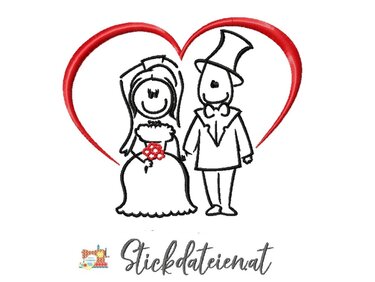 Hochzeitspaar Stickdatei, Brautpaar Stickdatei, Hochzeit Stickdatei - Sticken