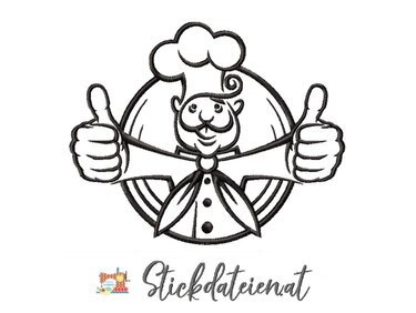 Stickdatei Küchenchef, Bon Appetit Küche Stickvorlage, Koch Stickdatei - Sticken