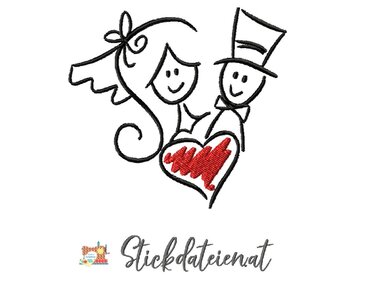 Brautpaar Stickdatei, Hochzeit Stickdatei, Stickdatei Liebe, heiraten - Sticken