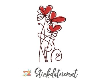 Stickdatei mit Blumen und Herzen, Liebesstickdatei, Liebeserklärung - Sticken