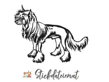Stickdatei Chinese Crested, Hunderassen Stickdatei in 3 Größen - Sticken