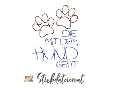 Doodle Stickdatei Hundepfote, Stickdatei Spruch für Hundefreunde