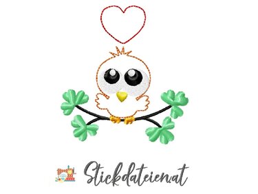 Applikation Eule mit Herz Doodle, Stickdatei 10x10, Eulenapplikation - Sticken