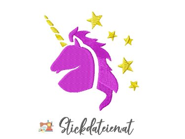 Stickdatei Einhorn mit Sternen, Fabelwesen 10x10, digitale Stickvorlage