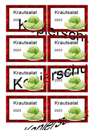 Etiketten für Eingemachtes - Einmach Etiketten - Krautsalat - Basteln