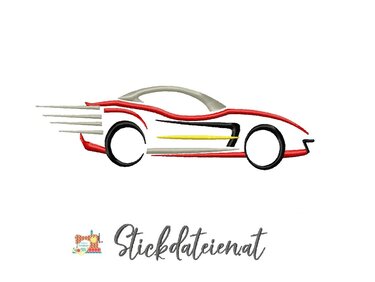 Stickdatei Rennauto in 2 Größen, Rennwagen Stickvorlage, Maschinensticken