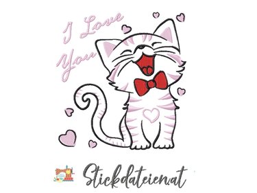 Stickdatei Katze, verliebte Katze Stickdatei, Maschinensticken, Stickdatei