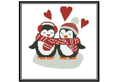 Christmas cross stitch pattern, Penguins love, winter cross stitch - Embroidery