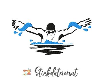 Stickdatei Schwimmen, Wassersport Stickvorlage, Triathlon Stickdatei - Sticken
