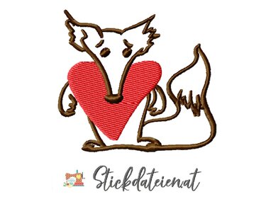 Fuchs Stickdatei, Herz Stickdatei, Hochzeit Stickvorlage, Stickdatei Liebe - Sticken