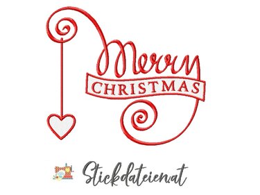 Stickdatei Merry Christmas, Stickvorlage frohe Weihnachten in 3 Größen - Sticken
