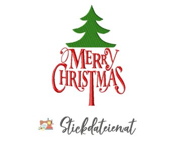 Stickdatei Merry Christmas, Stickvorlage frohe Weihnachten in 3 Größen - Sticken