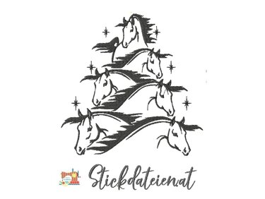 Pferde Stickdatei, Weihnachtliche digitale Stickvorlage in 2 Größen - Sticken