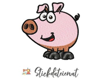 Stickdatei Schweinchen, digitales Stickmuster süßes Schweinchen - Sticken