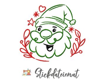 Santa Stickdatei, Weihnachtliche digitale Stickvorlage in 3 Größen - Sticken