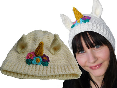 Mütze EINHORN Häkelanleitung alle Größen